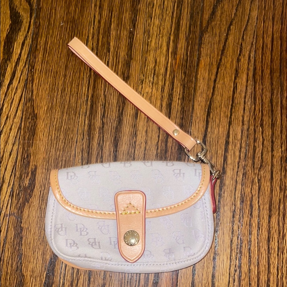 Dooney & Bourke Cream Wristlet with Tan Strap
